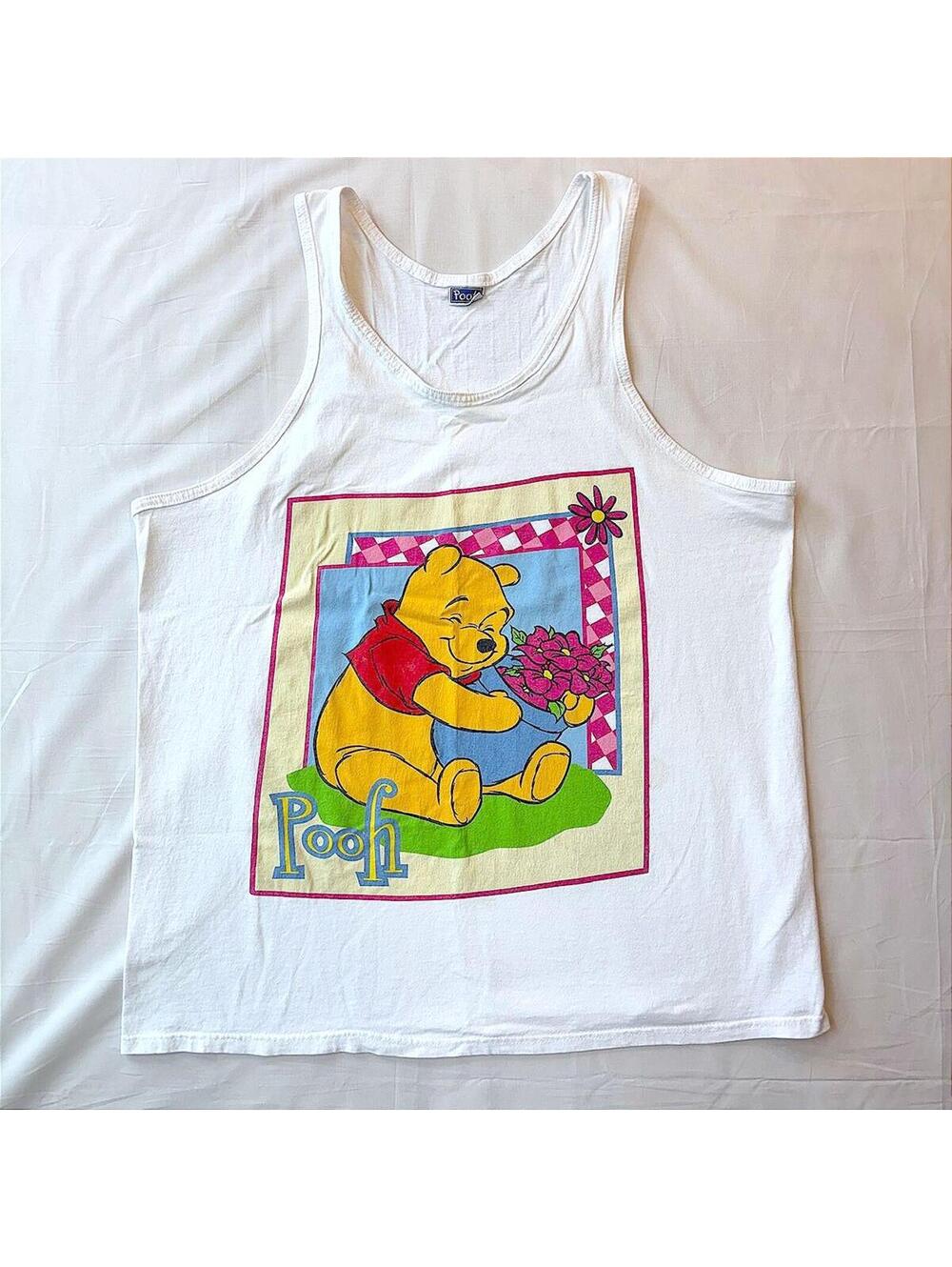 VTG 90s Winnie the Pooh Tank Top Colorful Flowers in Frame Disney Size XL